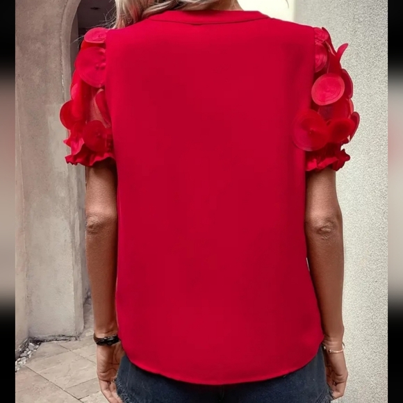 🐎 NEW! Red Women's Dressy Blouse with Sheer Sleeves XL - Picture 2 of 3